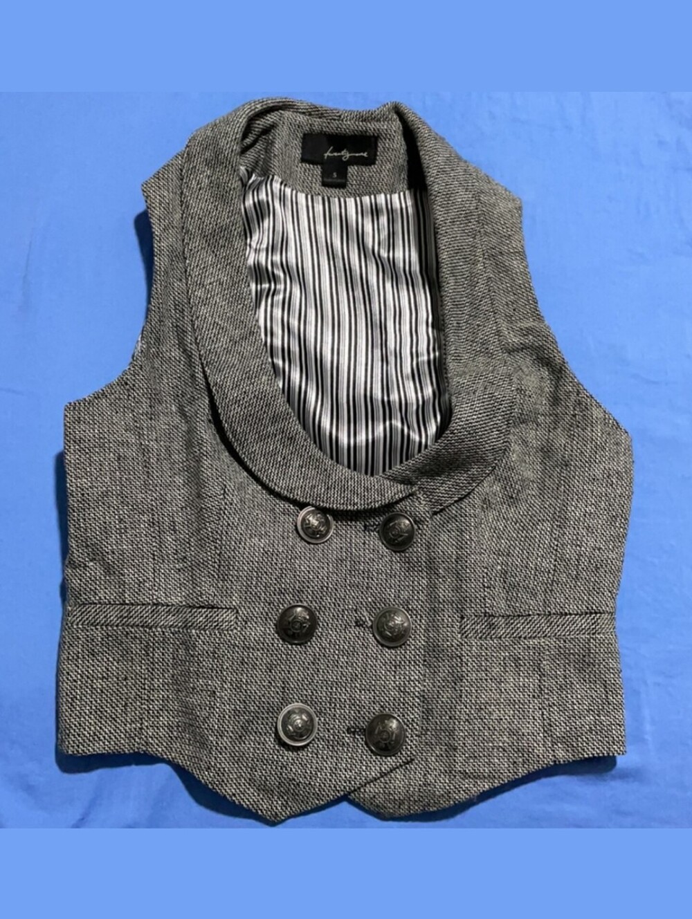 Vintage Double-Breasted Lapel Collar Gray Tweed Suit Vest Waistcoat S NWOT